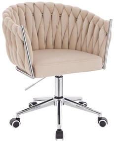 HR750K Scaun Crem din Catifea cu Bază Cromata