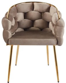 RESIGILAT- Scaun dining, tapiterie catifea, cadru metalic auriu, Maro Gri