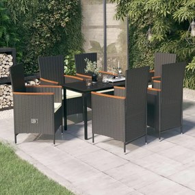 Set mobilier pentru gradina cu perne, 7 piese, negru negru si maro, Lungime masa 140 cm, 7