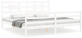 3194457 vidaXL Cadru de pat cu tăblie Super King Size, alb, lemn masiv