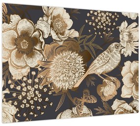 Tablou pe sticlă - Flori aurii pe fundal întunecat (70x50 cm)