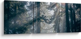 Tablou cu copaci și soarele translucind (cu ceas) (90x30 cm)