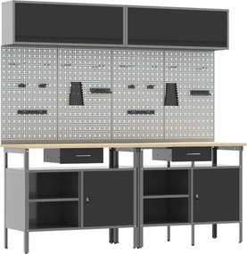 vidaXL Set banc de lucru 8 pcs Negru și Gri Oțel vopsit electrostatic