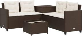 vidaXL Canapea de grădină cu masă/perne, formă de L, poliratan maro