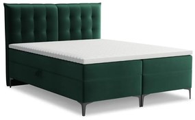 Pat boxspring verde închis cu spațiu de depozitare 140x200 cm Mikana – Makamii