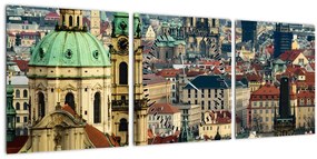 Tablou - Panorama din Praga (cu ceas) (90x30 cm)