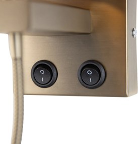 Wandlamp brons met flexarm en kap oranje met gouden binnenkant 18cm - Brescia Combi