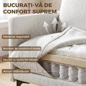 HOMCOM Fotoliu Living Tapițat din Țesătură cu Efect de In cu Brațe, Pernă Lombară și Șezut Generos, Alb | Aosom Romania