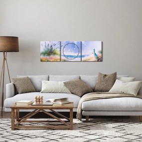 Tablou - Plaja romantică, pictură în ulei (cu ceas) (90x30 cm)