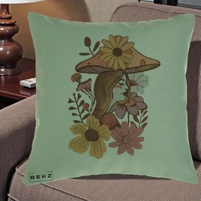 Perna Decorativa Fata Ciuperca Florala Boho, 40x40 cm, Verde, Husa Detasabila, Perna Inclusa, BEKZ®