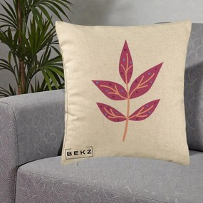 Perna Decorativa Ramura Botanica Mov, 40x40 cm, Bej, Husa Detasabila, Perna Inclusa, BEKZ®