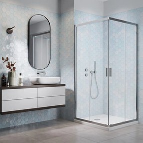 Pachet cabina de dus Alienta C 90x90 cm, cadita pentru dus Tinos A Compact alb si sifon cadita crom