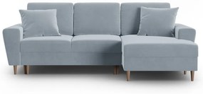 Colțar albastru deschis extensibil, cu spațiu de depozitare cu tapițerie din catifea (cu colț pe partea dreaptă, cu șezlong) Kyoto – Cosmopolitan Design