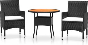 vidaXL Set bistro de grădină, 3 piese, negru, poliratan și lemn masiv