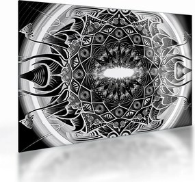 Tablou pe sticlă cu ornamente alb negre (70x50 cm)