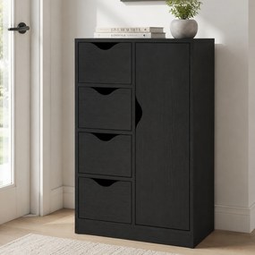 HOMCOM Dulap de Baie cu 4 Sertare, Dulap cu 2 Niveluri și Mânere Decupate, din Lemn, 54x29x83 cm, Negru | Aosom Romania