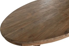 Masă dining sculptată ovală din lemn de tec, natur, 10 locuri, cu două coloane strunjite, 78 x 220 x 110 cm, „Aurea”