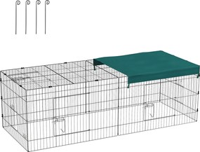 PawHut Tarc Exterior pentru Animale Mici, Spațiu pentru Pui, Iepuri, Chinchilla, cu Acoperiș, 220x85x70 cm, Verde | Aosom Romania