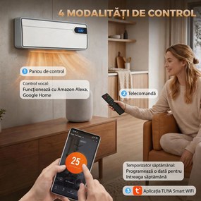 HOMCOM Aerotermă de perete ceramică 2000W cu telecomandă și WiFi, alb | Aosom Romania