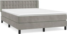 vidaXL Pat box spring cu saltea, gri deschis, 140x200 cm, catifea