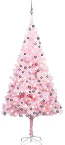 vidaXL Brad Crăciun pre-iluminat cu set globuri, roz, 210 cm, PVC