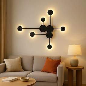Aplica de perete LED Neagră – Design geometric, 36×2W, 860×770×40 mm – L71086/3+3 Black