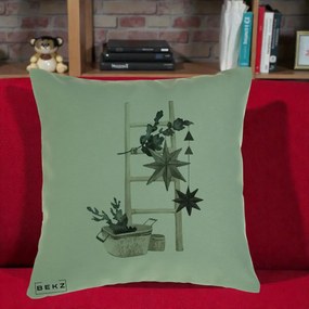 Perna Decorativa Scara Scandinavica cu Stele, 40x40 cm, Verde, Husa Detasabila, Perna Inclusa, BEKZ®