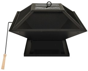 313354 vidaXL Vatră de foc 2-în-1 cu grătar & vătrai, 46,5x46,5x37 cm, oțel