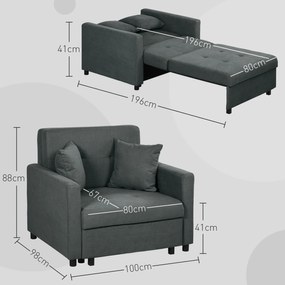 HOMCOM Fotoliu Tip Pat de O Persoană cu 2 Perne și Spațiu de Depozitare, Gri | Aosom Romania