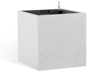 Ghiveci cu auto-udare Flower Lover CubicoStone alb, 27 cm, 27 cm