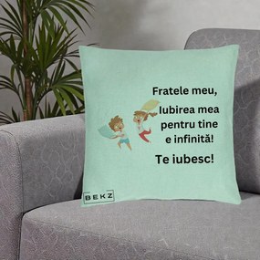 Cadou pentru Frate - Perna Personalizata Fratele Meu Te Iubesc Copii Batalie Perne, 40x40 cm, Verde Menta, Husa Detasabila, Perna Inclusa, BEKZ®