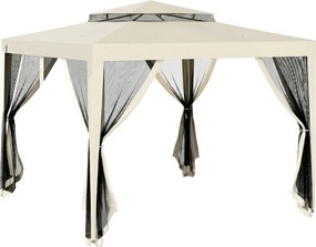 Outsunny Foisor de Gradina cu Plasa de Tantari, Foisor 3x3 m cu Acoperis Dublu si Cadru din Metal, Bej