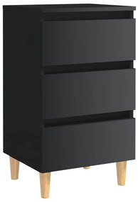 805901 vidaXL Noptieră cu picioare lemn masiv, negru extralucios, 40x35x69 cm