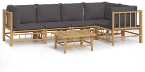 3155233 vidaXL Set mobilier de grădină cu perne gri închis, 6 piese, bambus