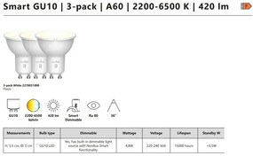 Set 3 becuri LED Smart GU10 2200-6500K 420Lm