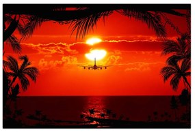Tablou - apus de soare cu avion (90x60 cm)