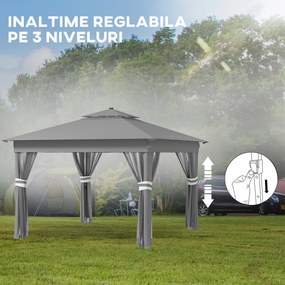 Outsunny Foisor tip pop-up 3 x 3(m),20 lumini LED alimentate de la soare,geanta cu roti, 4 saci de greutate, inaltime reglabila, Gri | Aosom Romania