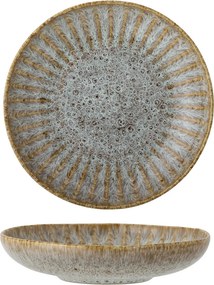 Farfurie adâncă din ceramică artizanală verde perlat cu striații fine și accente rustice 22×5 cm, „Fleur"