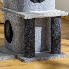 PawHut Arborișoare pentru pisici design cozy-chic multi-echipate centrul de activități cu zone, platforme, pat, joc cu bile, fețre detașabile și lavabile, plăci de particule, pluș scurt 48 x 48 x 100 cm gri | Aosom Romania