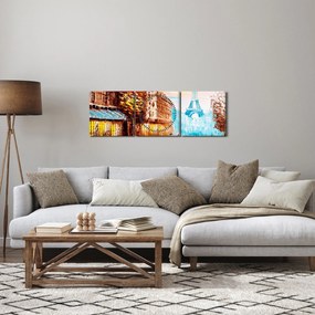 Tablou - Vremea ploioasă și Turnul Eiffel (cu ceas) (90x30 cm)