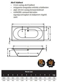 Cadă de baie dreaptă Ontario 180 cm
