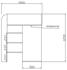 Pat pentru copii combinat 90 cm Kesa 1 (beton + stejar wotan). 1085823