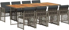 vidaXL Set mobilier grădină cu perne, 9 piese, gri, poliratan