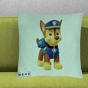 Perna Personalizata Chase PAW Patrol Albastru, 40x40 cm, Verde Menta, Husa Detasabila, Perna Inclusa, BEKZ®