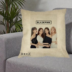 Perna Personalizata K-pop BLACKPINK Foto Grup-Negru, 40x40 cm, Crem, Husa Detasabila, Perna Inclusa, BEKZ®