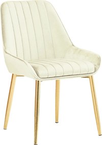 Scaun catifea dining PERLIA, bej/auriu, stofa catifelata/metal, 56x62x
