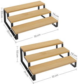 Rafturi pentru condimente CASCADE, negre, set de 2, bambus natural