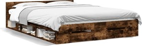 vidaXL Cadru pat cu sertare stejar fumuriu 135x190 cm lemn prelucrat