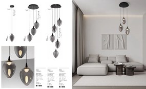 Pendul LED modern, Metal, Sticla, Fumuriu, Nali