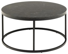 Măsuță de cafea neagră rotundă cu blat cu aspect de marmură ø 80 cm Spiro – Actona